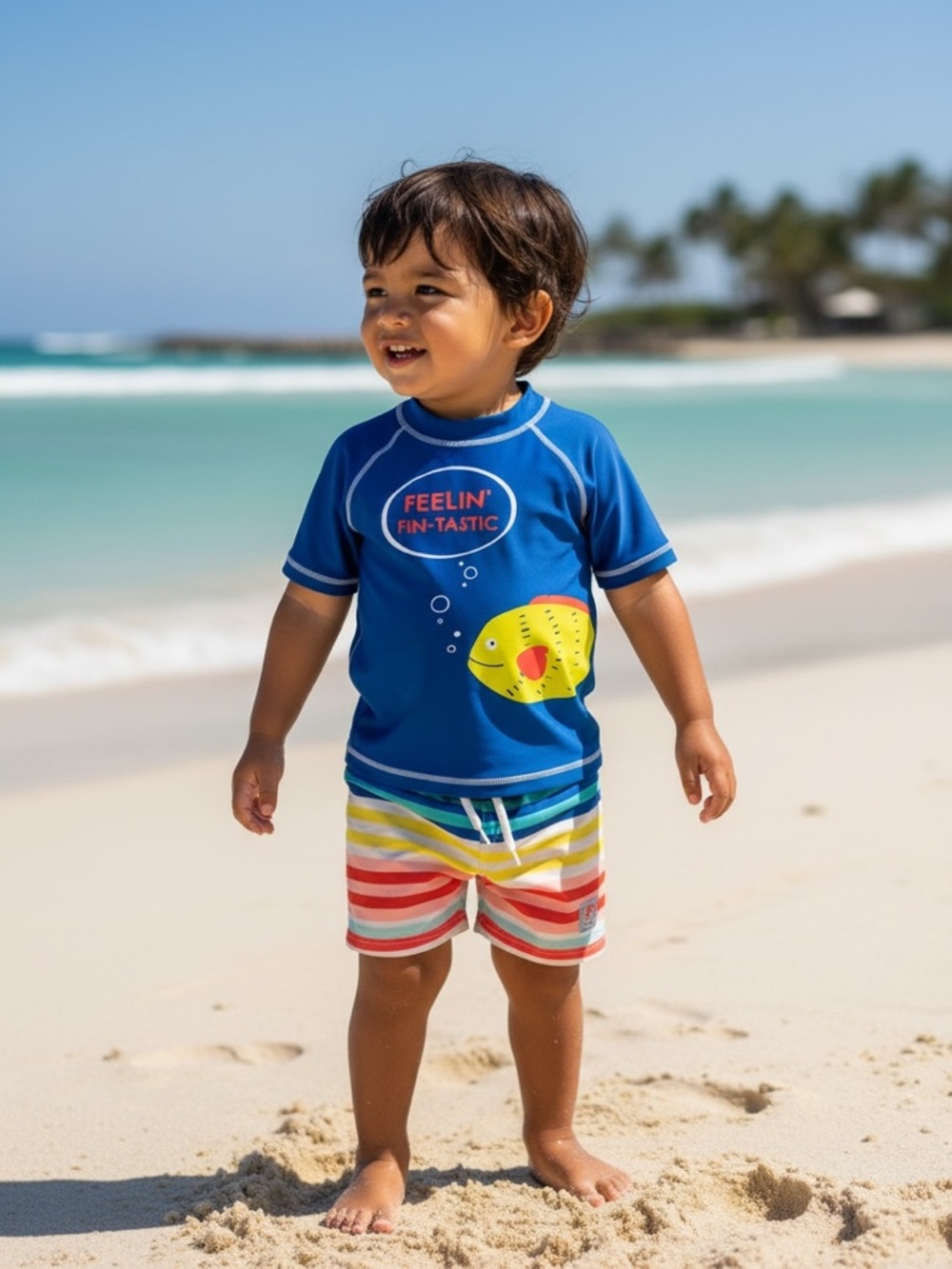 Carter's Navy Blue Rash Guard & Multicolor Striped Swim Shorts Set - Picture 3 of 6